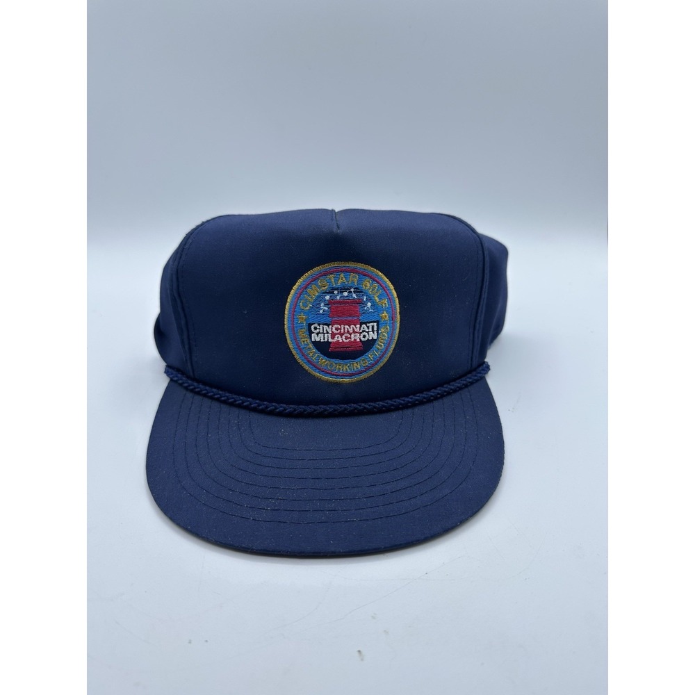 Vintage Mohrs Cimstar Golf Cincinnati Milacron Navy Blue Rope Hat Adjustable